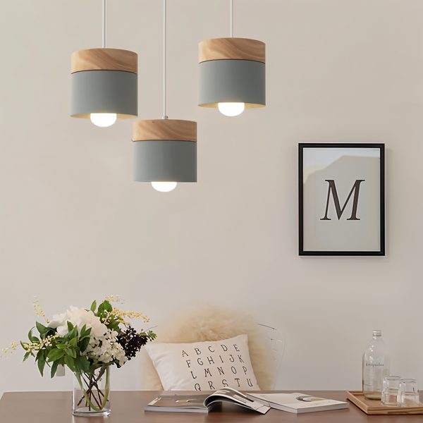 Cylinder Chic Metal & warm Wood Pendant Light