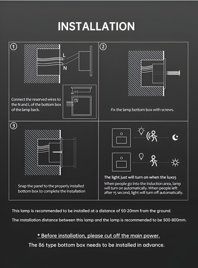 LumiStep Wall Light - Recessed Motion Sensor Stair Wall Lighting