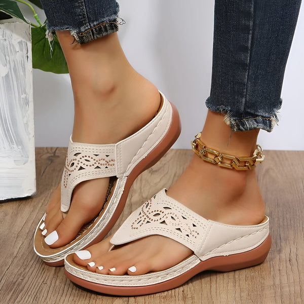 Millie - Fashionable open sandals with split toe and rhinestone accent