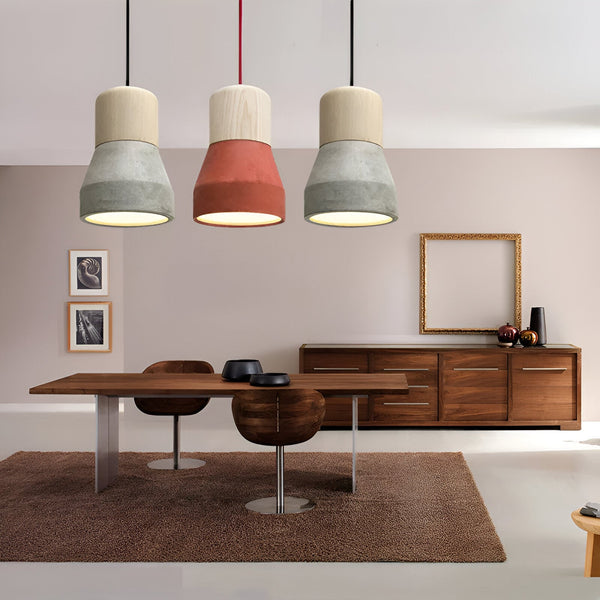 MixTint Pendant Light - Ceiling Light Made of Concrete with Wood Accents