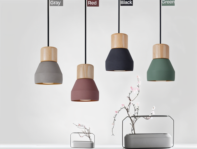 MixTint Pendant Light - Ceiling Light Made of Concrete with Wood Accents