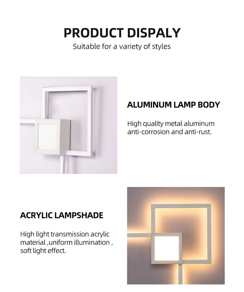 MonoQuad Wall Light - Metallic Black White Square LED Wall Lighting