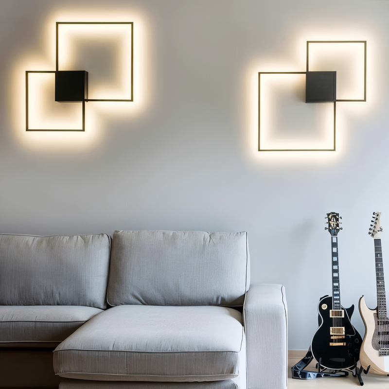 MonoQuad Wall Light - Metallic Black White Square LED Wall Lighting