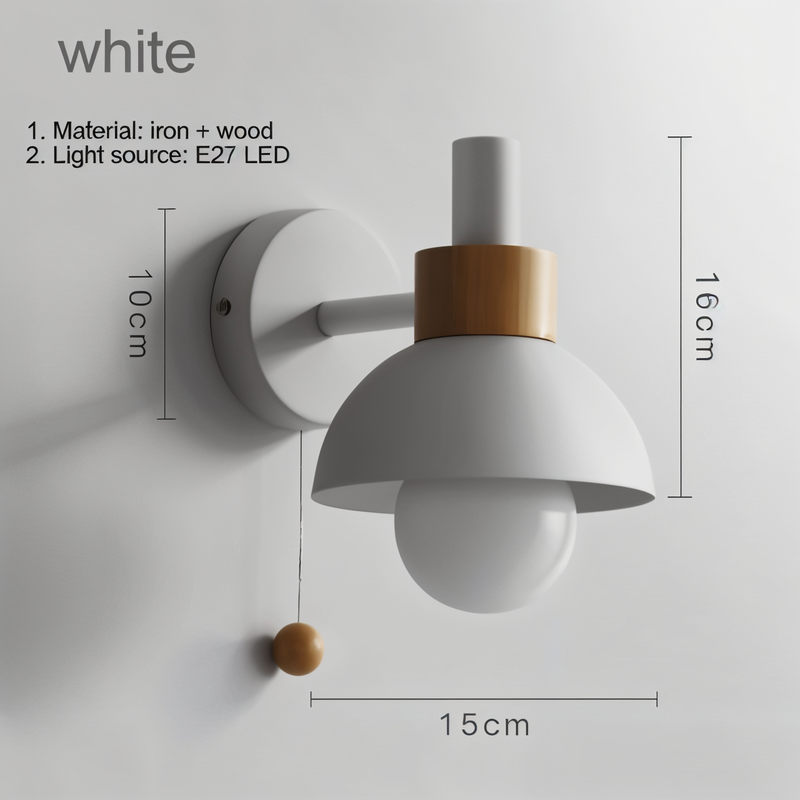 PastelPop WallLight - Wood Macaron Iron Wall Sconce with Pull Switch