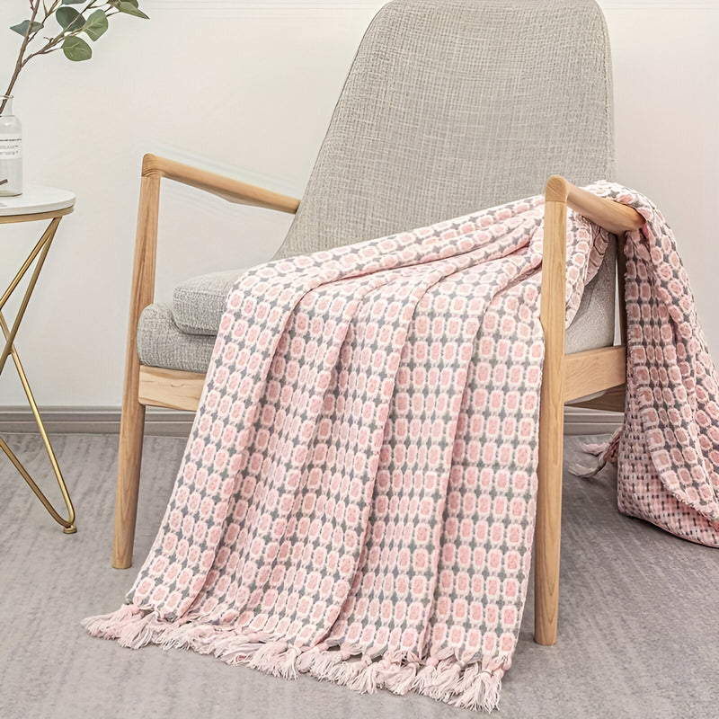 PeaKnit Plaid - Multipurpose Blanket - Vibrant Polyester Fleece Blanket with Tassel