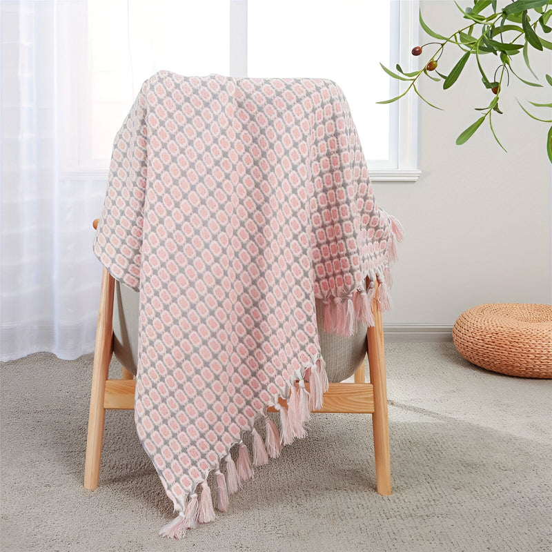 PeaKnit Plaid - Multipurpose Blanket - Vibrant Polyester Fleece Blanket with Tassel