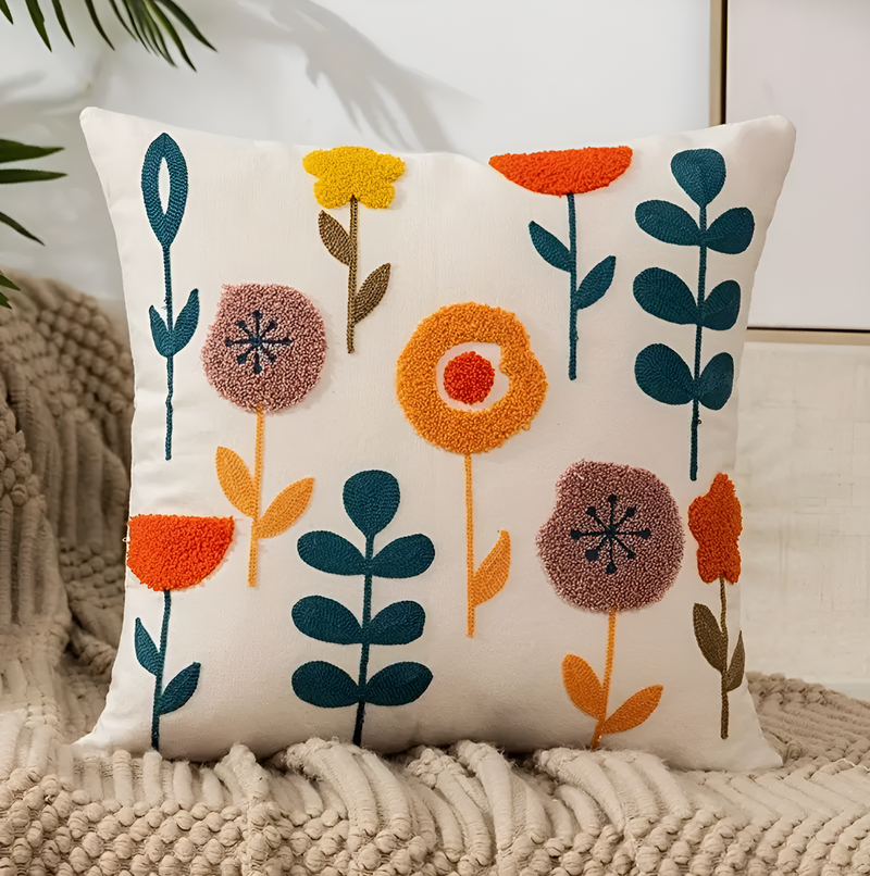 PillowFluff - Plush Floral embroidered pillow cover