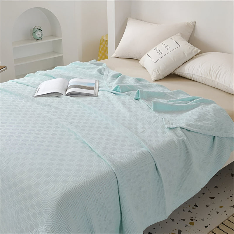 PlainPlush Plaid - Breathable Cotton Knitted Fleece Blanket for Stylish Comfort