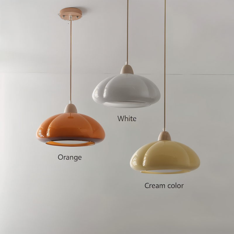 Retro Pumpkin Pendant Lights - Nordic Glass-Wood Pendant Light