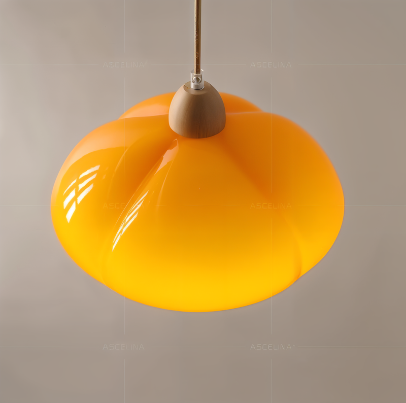 Retro Pumpkin Pendant Lights - Nordic Glass-Wood Pendant Light