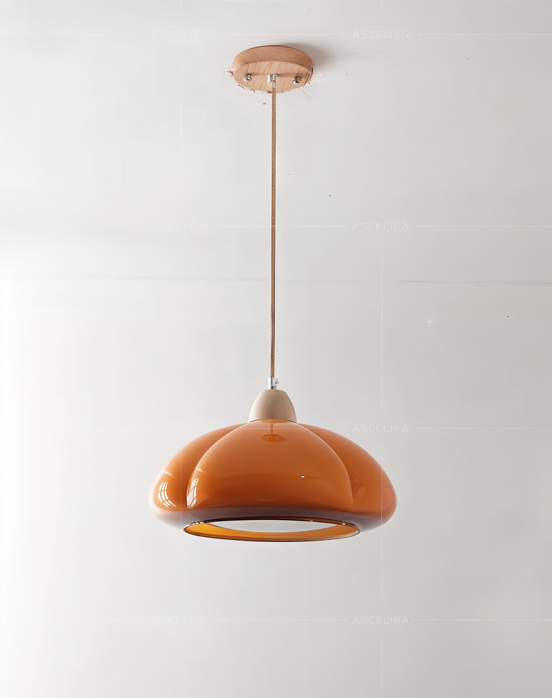 Retro Pumpkin Pendant Lights - Nordic Glass-Wood Pendant Light