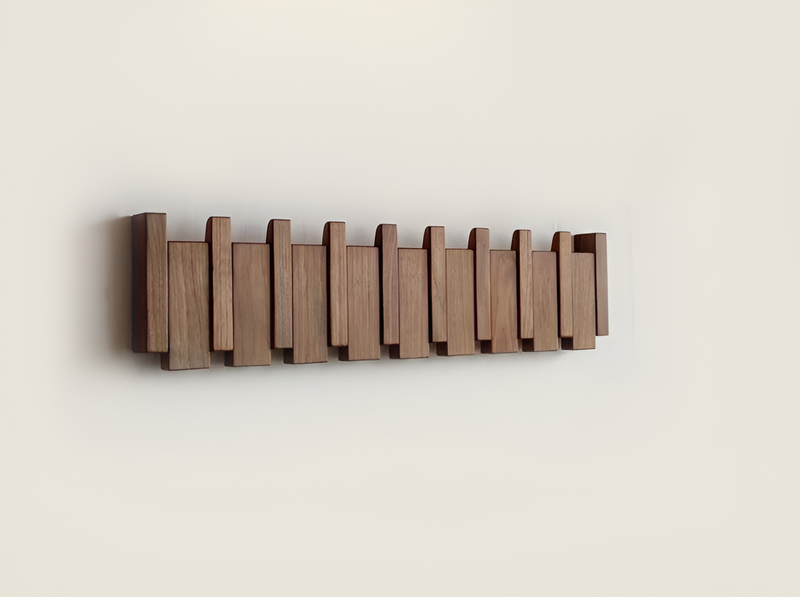 RetroHooks Wooden Piano Wall Shelf with Magnetic Hooks – Stylish Space Saver and Wall Organizer