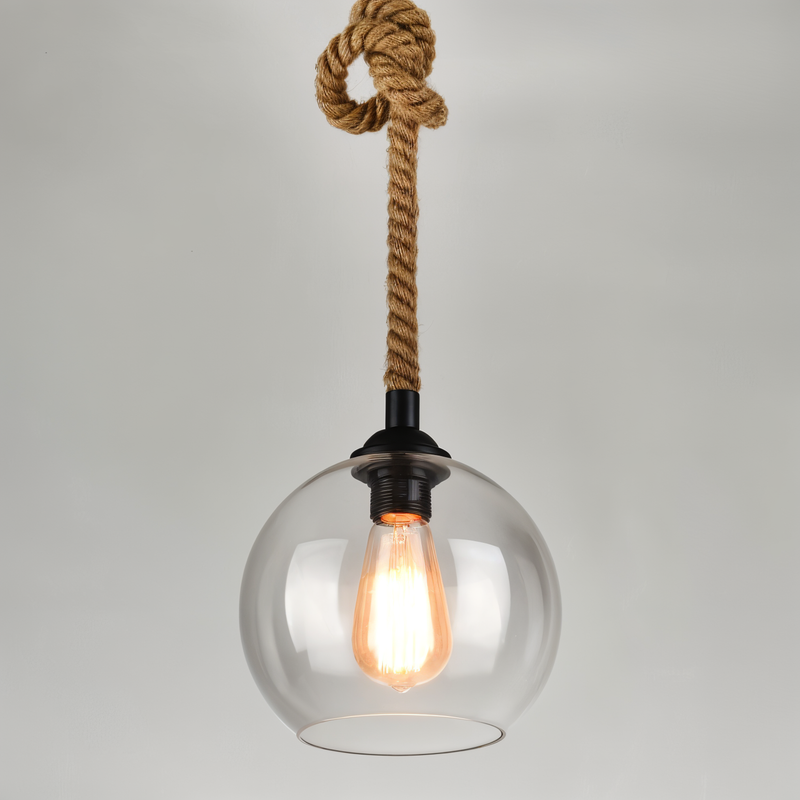 Rustic OrbLight - Rope Glass Ball Pendant Light - Vintage Hanging Lamp