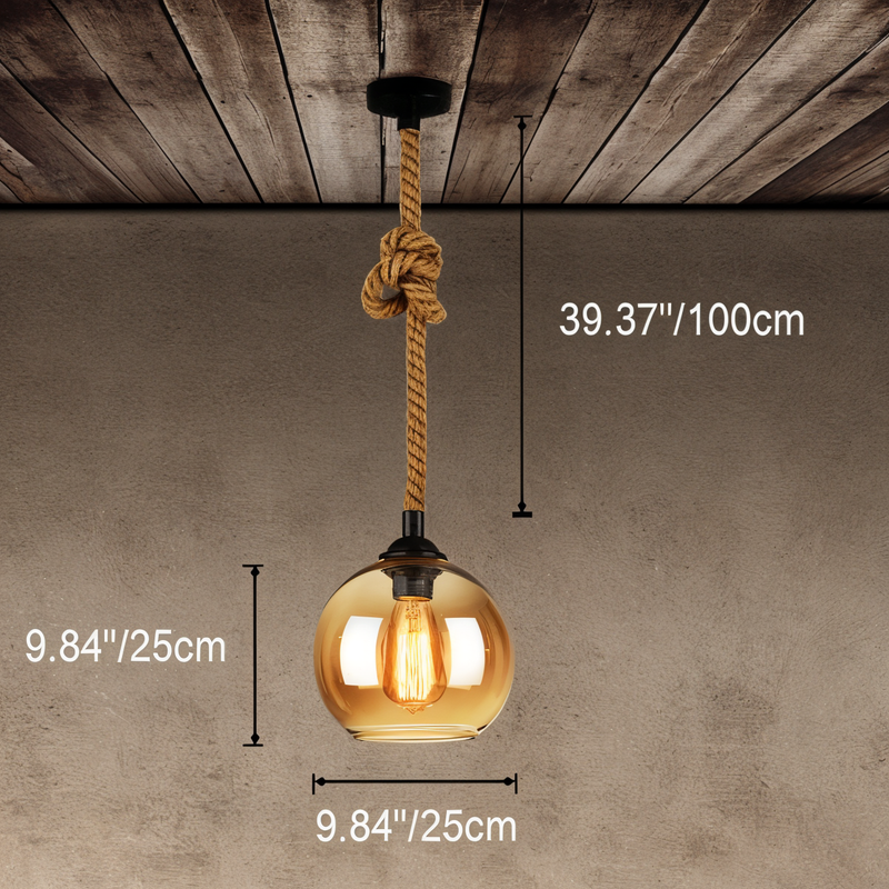 Rustic OrbLight - Rope Glass Ball Pendant Light - Vintage Hanging Lamp