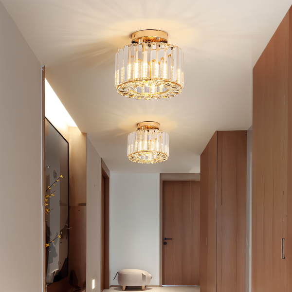 ShimmerCryst - Semi-flush Crystal Ceiling Light - Modern Round Chandelier