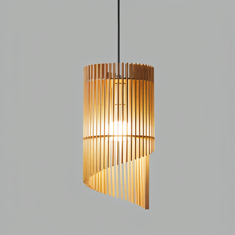 SpiraWood Pendant Light - Artistic Cylindrical Wood Light