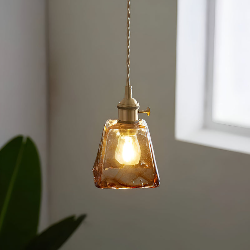 Twist Deco Glass Pendant Light - Antique Brass Hanging Lamp for Vintage Flair