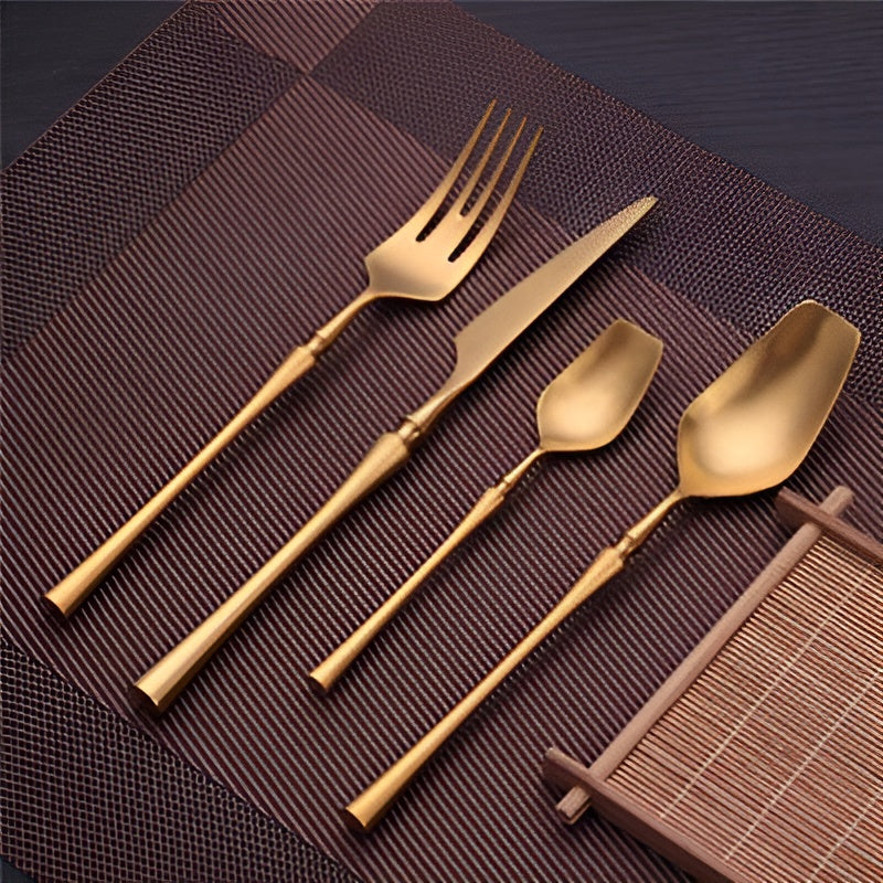 Venetian LuxeFeast - Cutlery Set - Black Cutlery Set - 4/16-Piece Cutlery Set - Golden Utensils