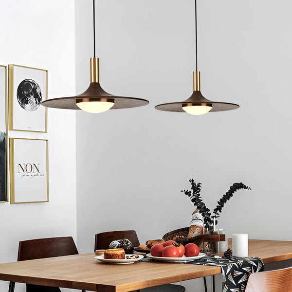 Walnut Pendant Light - Round Wooden Hanging Lamps - Nordic LED Light