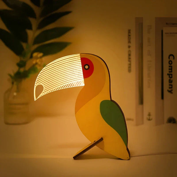 Wildlife lamp - wooden acrylic animal table lamp LED night light