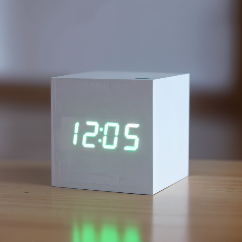 Digital LED Alarm Cube Clock – Bamboo & Wood Modern Design for Home & Office