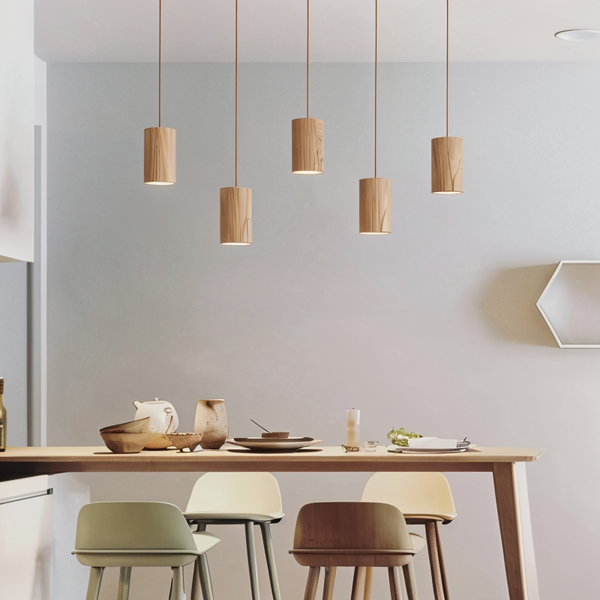 WoodTube Pendant Light - Ash Acacia Wood Cylinder Hanging Lamp