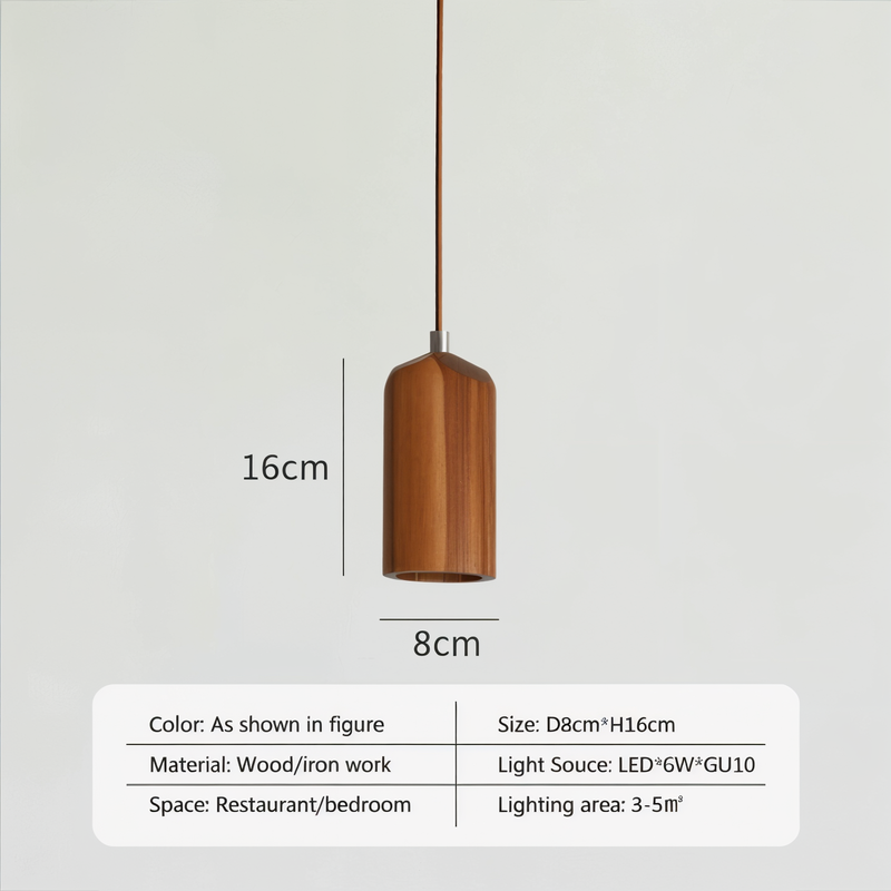 WoodTube Pendant Light - Ash Acacia Wood Cylinder Hanging Lamp