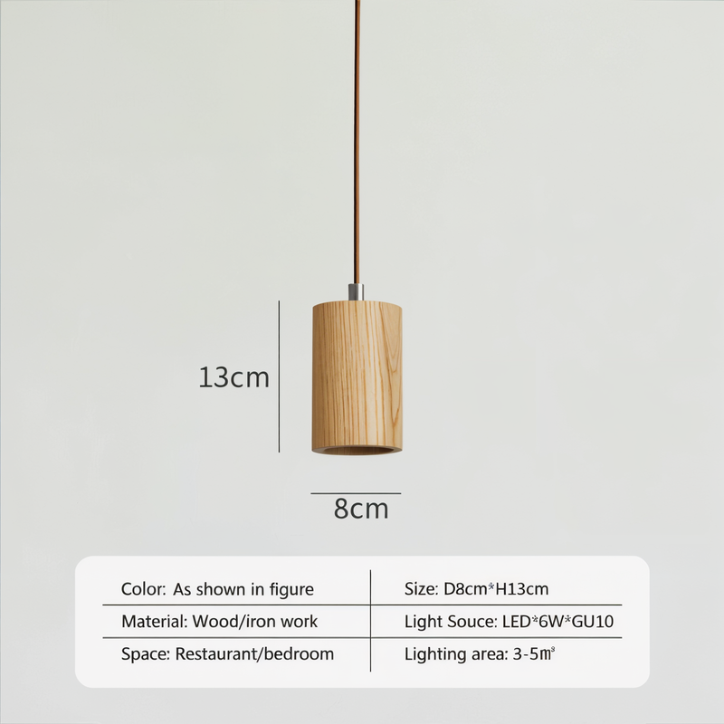 WoodTube Pendant Light - Ash Acacia Wood Cylinder Hanging Lamp