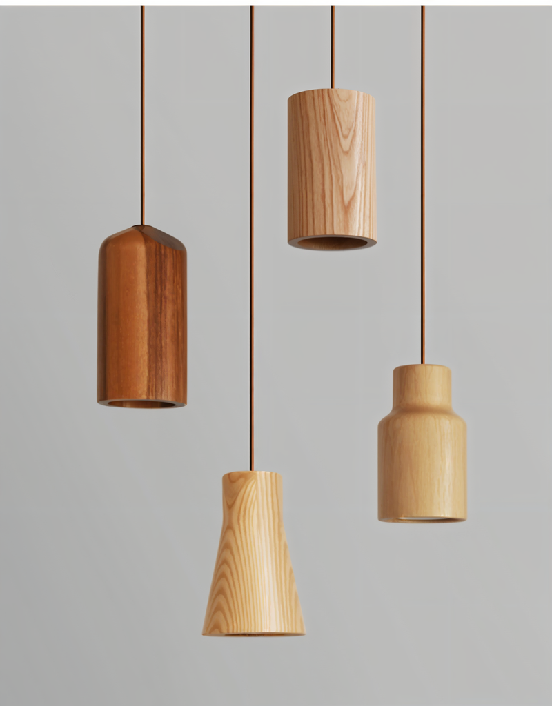 WoodTube Pendant Light - Ash Acacia Wood Cylinder Hanging Lamp