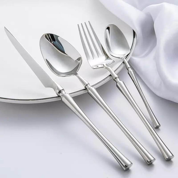 24 Pcs Cutlery Set Classic Stainless Steel Art Deco Silver