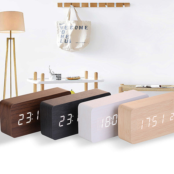 Wooden Electric Alarm Clock with Wireless Charging Pad