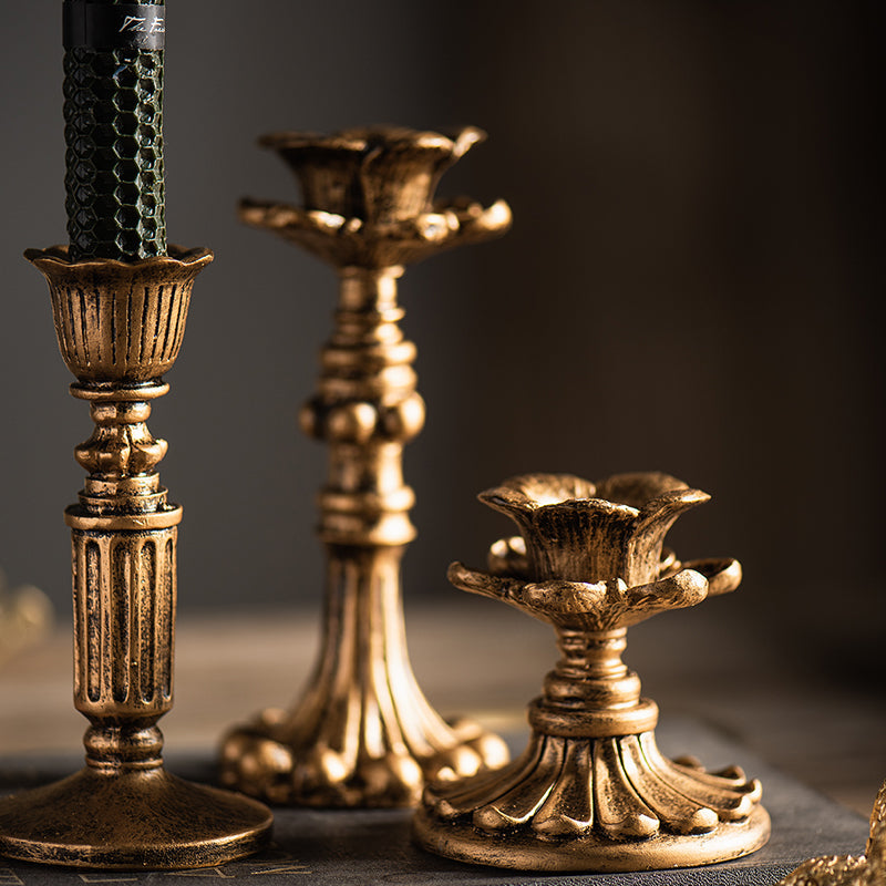 Timeless Elegance - Antique-Style French Candlestick in Resin, Vintage Decor for Classic Interiors