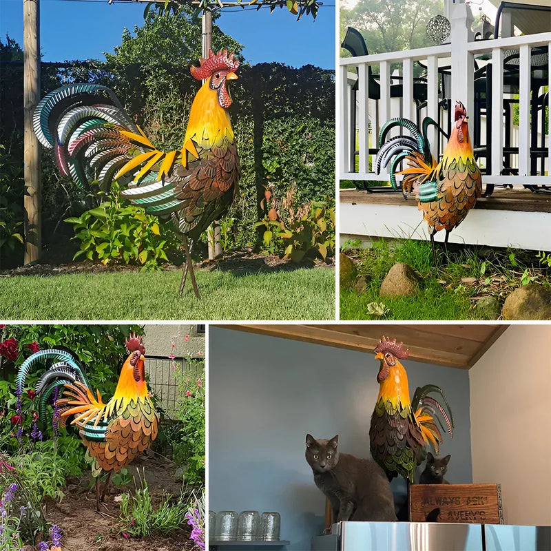 RoosterCraft Durable Metal Rooster Sculpture – Weather-Resistant Farm Decor for Outdoor Spaces