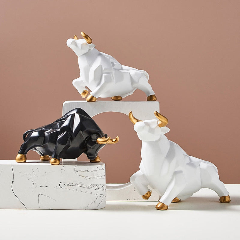 Unique Geometric Bull Figurines | Decorative Resin Art for Home & Gift