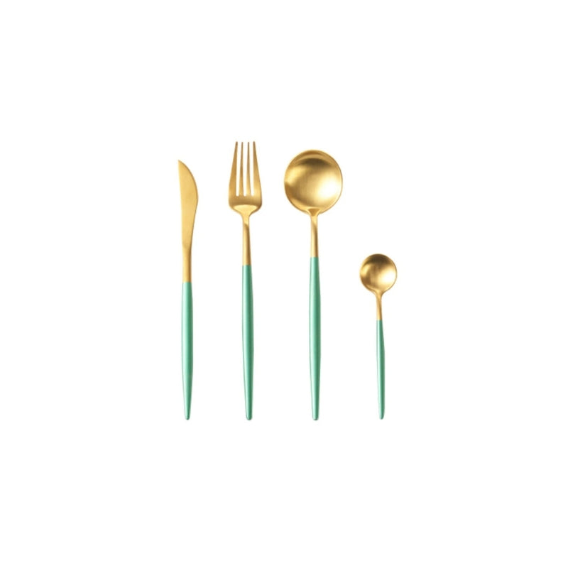 Matte Gold and Turquoise 4-Piece Flatware Cutlery Set