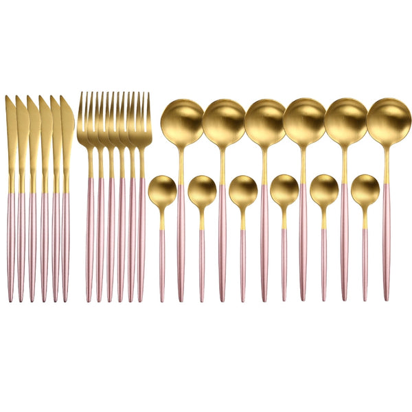 Matte Pink and Gold 24-Piece Flatware Cutlery Set