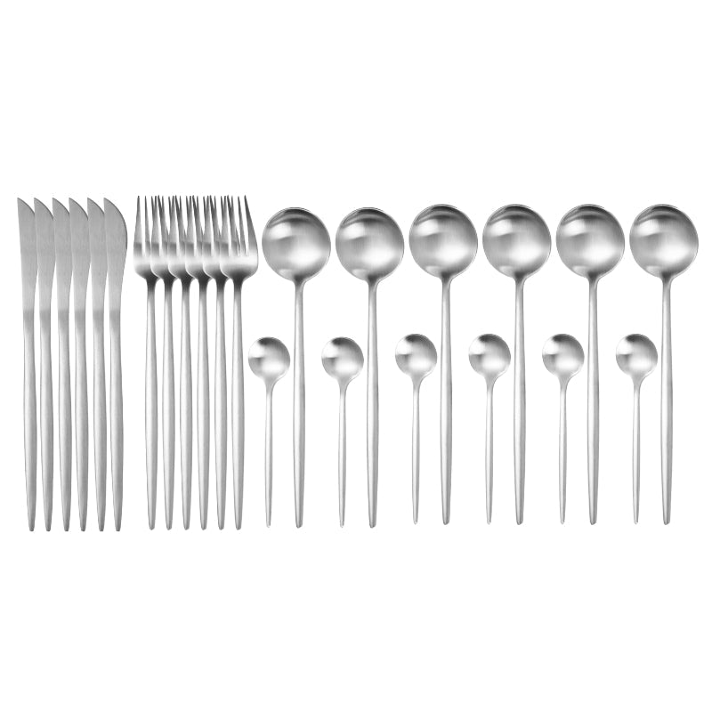 Matte Silver 24-Piece Flatware Cutlery Set