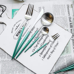 Matte Silver and Turquoise 24-Piece Flatware Cutlery Set