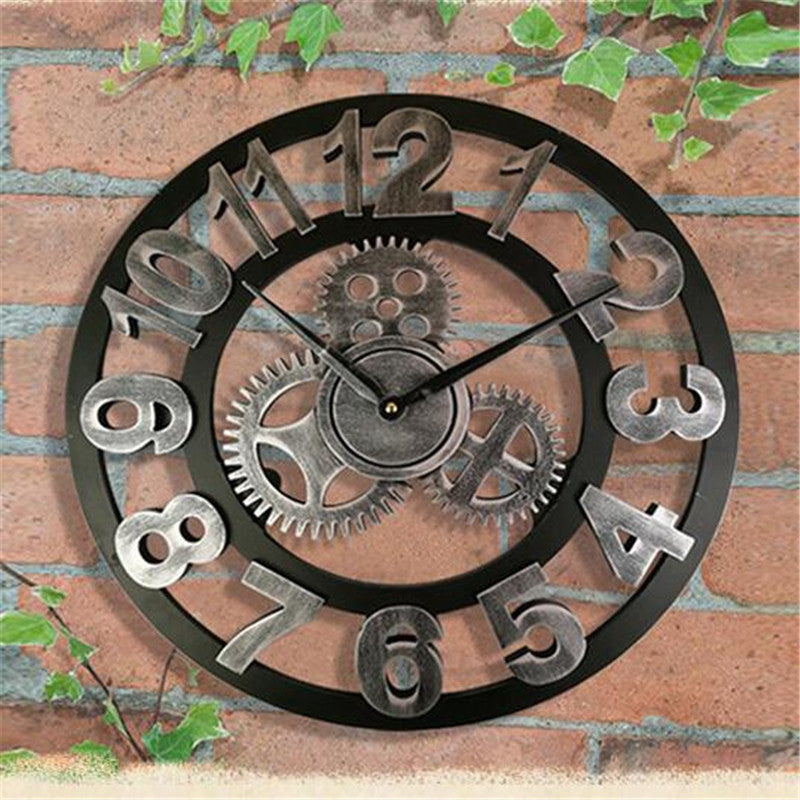 Retro Industrial Style Wall Clock - Vintage Wooden Wall Art for Home & Office Decor