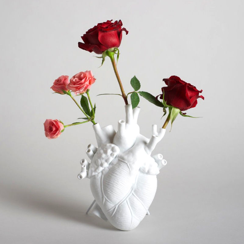 White Ceramic Anatomical Heart Flower Vase