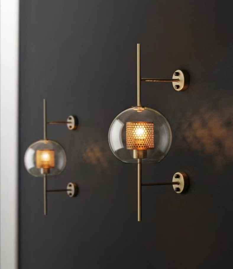 Miravique - Modern Honeycomb Brass & Glass Wall Sconce