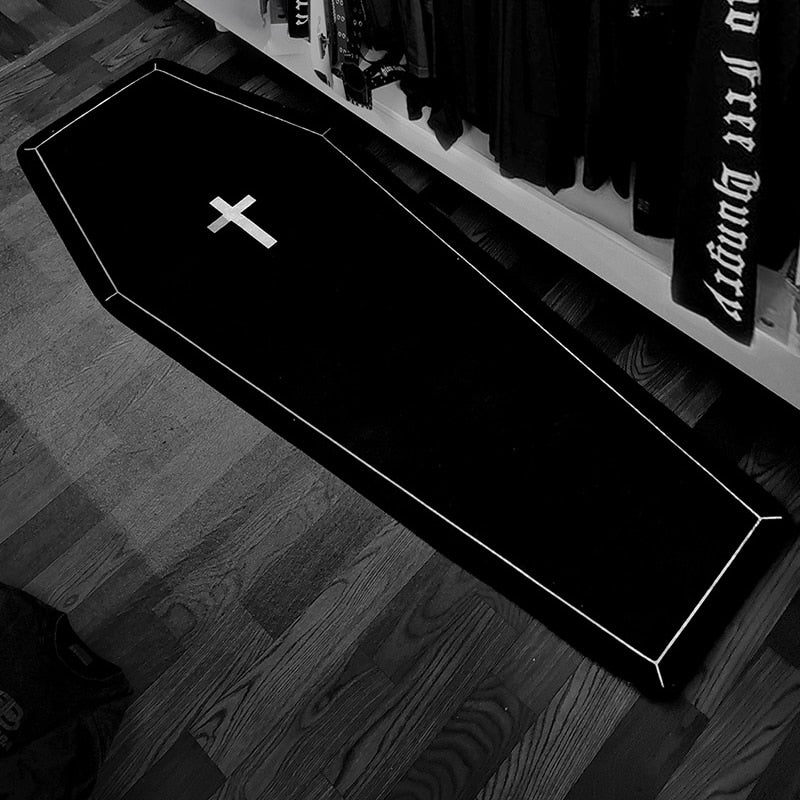 Cross Gothic Vampire Coffin & Skeleton Rug