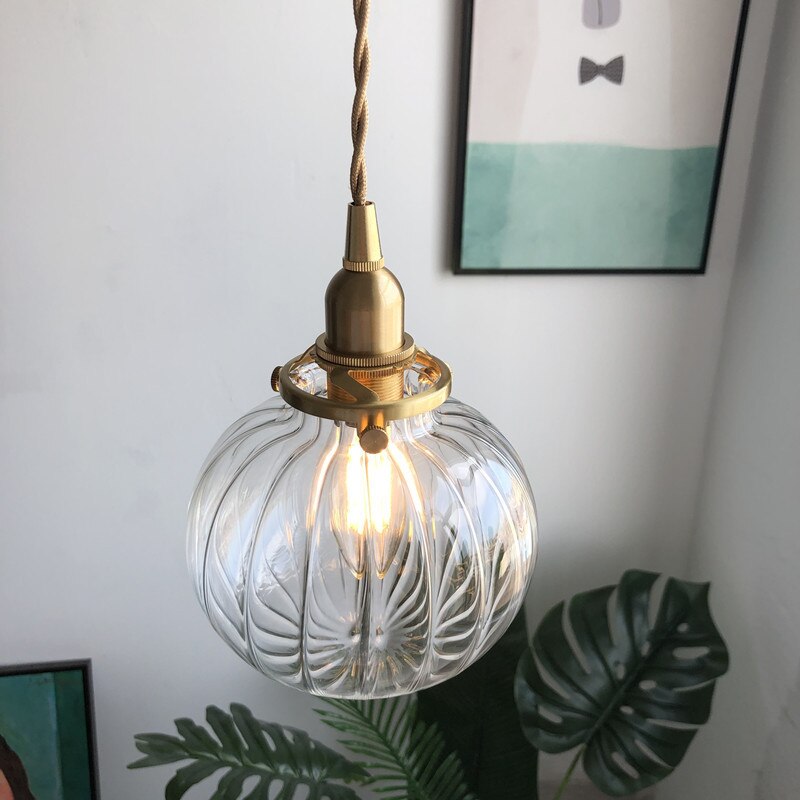 Miravique Style Retro Brass Glass Pendant Lamp