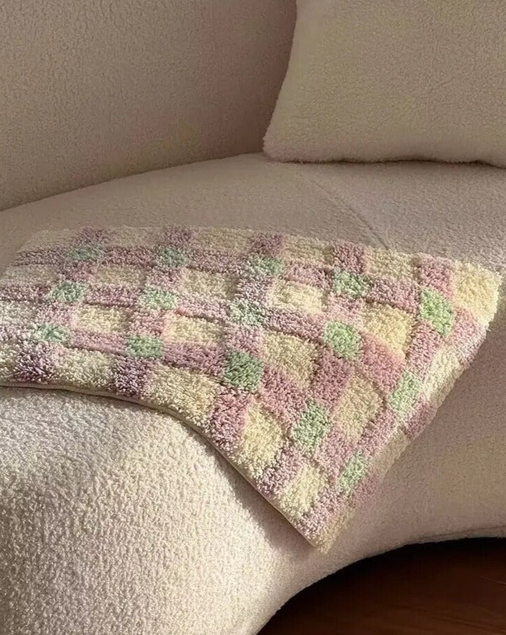 Pastel Tone Checkerboard Bedside Rug