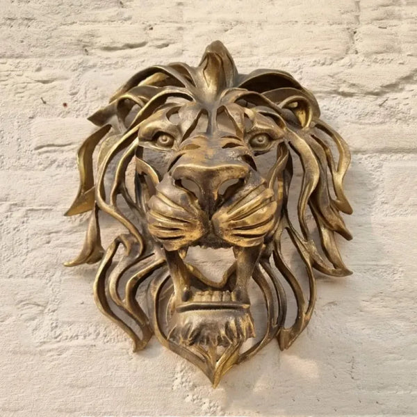 Rare Find-Large Lion Head Wall Mounted Art Sculpture Gold Resin