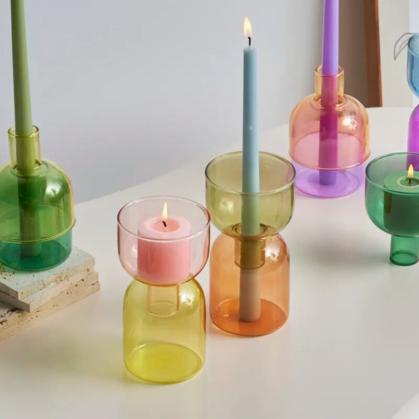 Colorful Glass Taper & Pillar Candle Holders & Vases