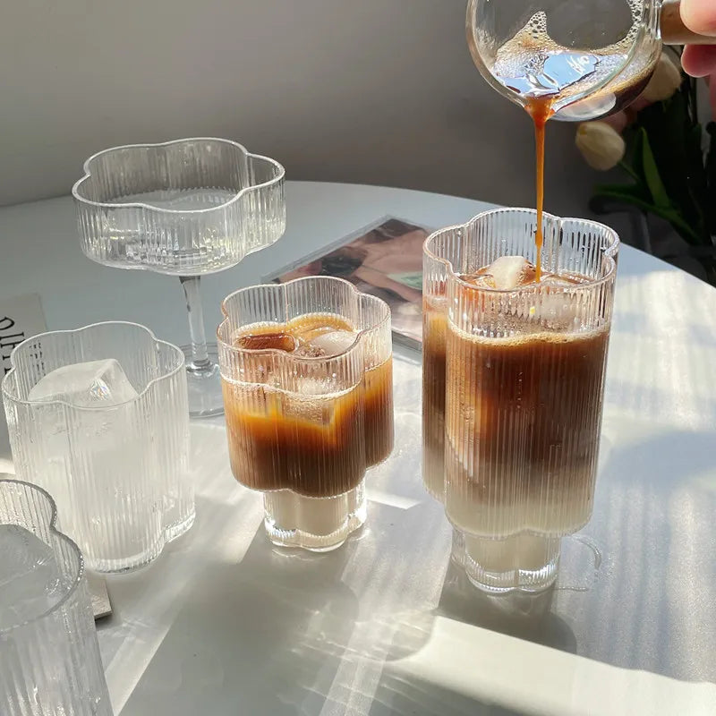 Flower Scalloped Edge Glass Cups & Carafe