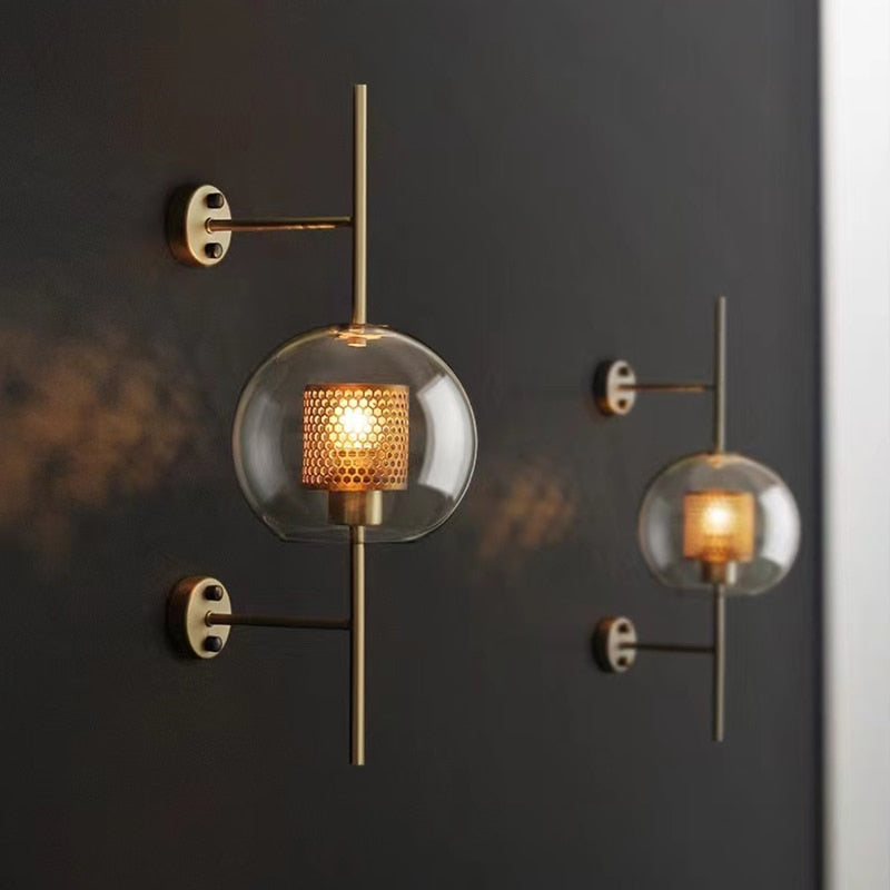 Miravique - Modern Honeycomb Brass & Glass Wall Sconce