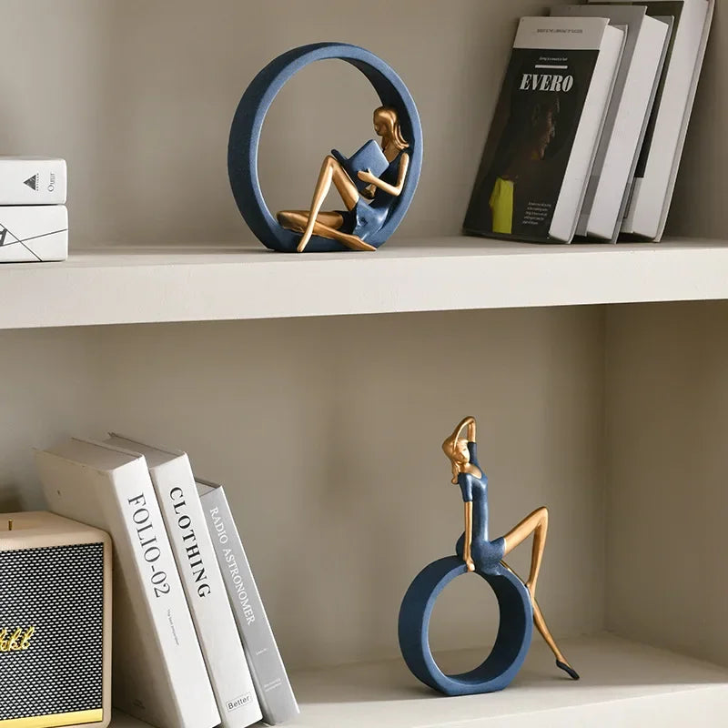 Elegant Woman Reading Resin Sculpture – Artistic Decor for Book Lovers and Art Enthusiasts