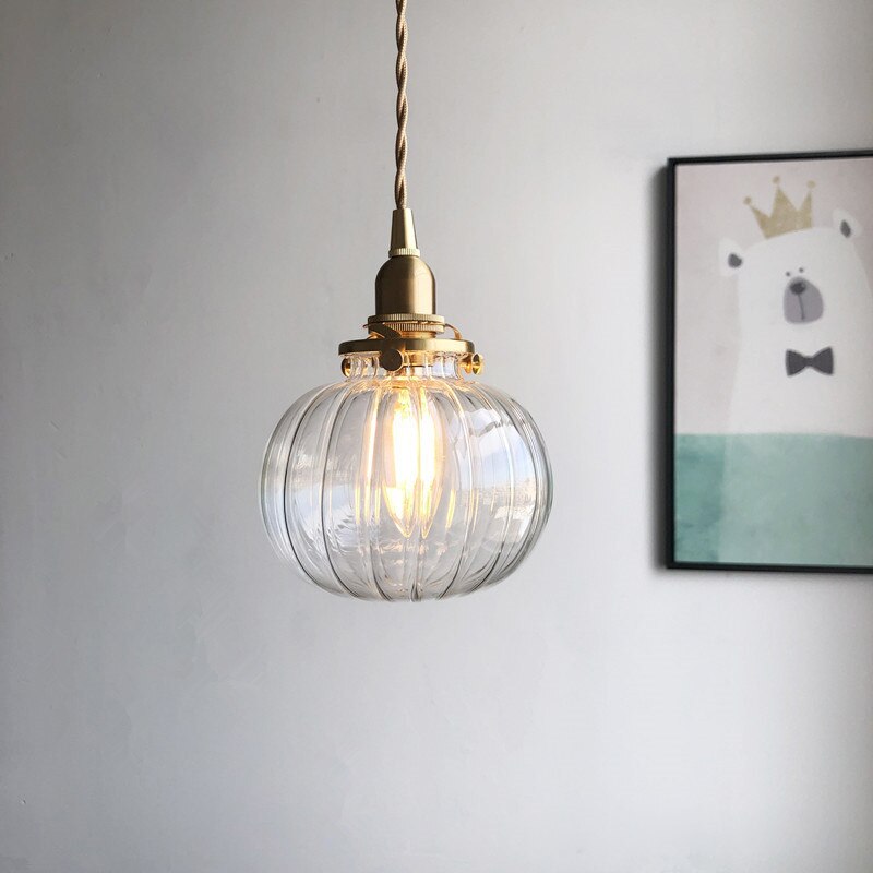 Miravique Style Retro Brass Glass Pendant Lamp